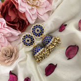 Vriksham Exquisite Jadau Kundan Jhumka-Blue-Gold Beads-Pearls-J3219